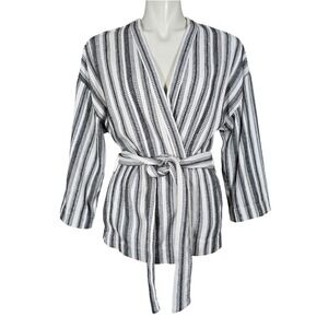 Designers Society Women's Black White Striped Cotton Kimono Cardigan M